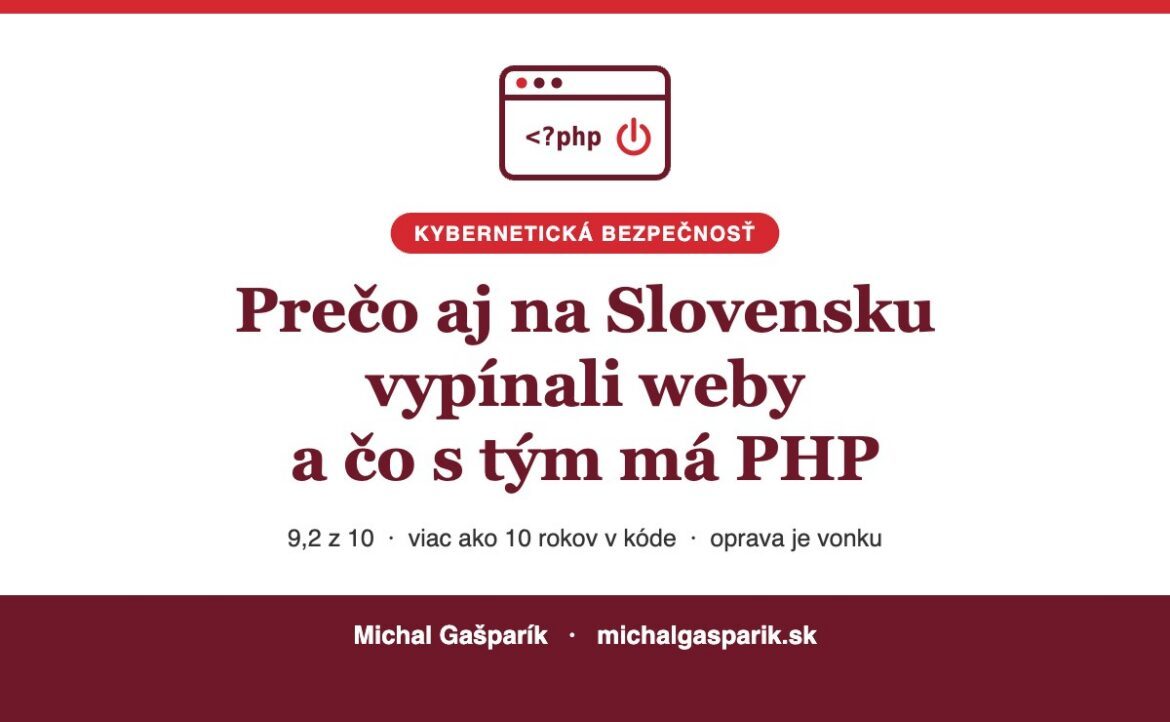 Titulný obrázok: Prečo aj na Slovensku vypínali weby a čo s tým má PHP, okno prehliadača s nápisom PHP a symbolom vypnutia